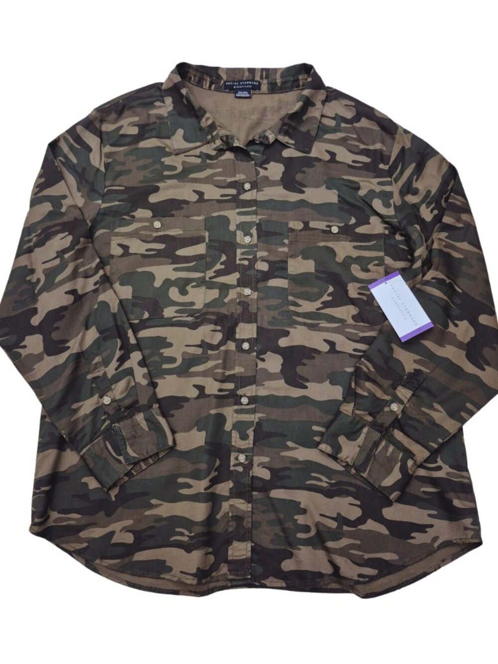 Social Standard by Sanctuary Women's Tencel Boyfriend Shirt Camo, Size 2XL